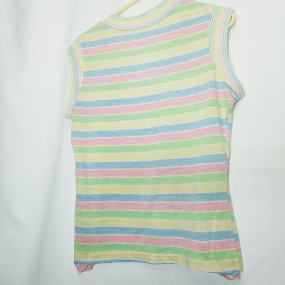 Unbranded Union Made Tank Tee Shirt Pastel Striped Vintage flawed - Picture 10 of 11